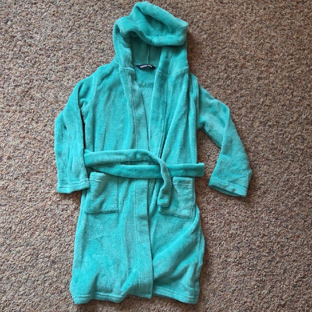 Lands' End Teal Plush Hooded Robe